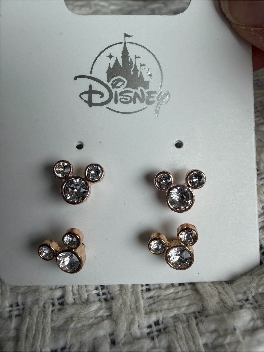 Disney Rose Gold Mickey Crystal Stud Earrings Set - Clear Stones